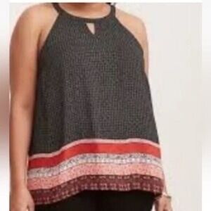 Torrid Sleeveless Tunic Swing Halter Tank Mini Challis Black/Red size 0 L
